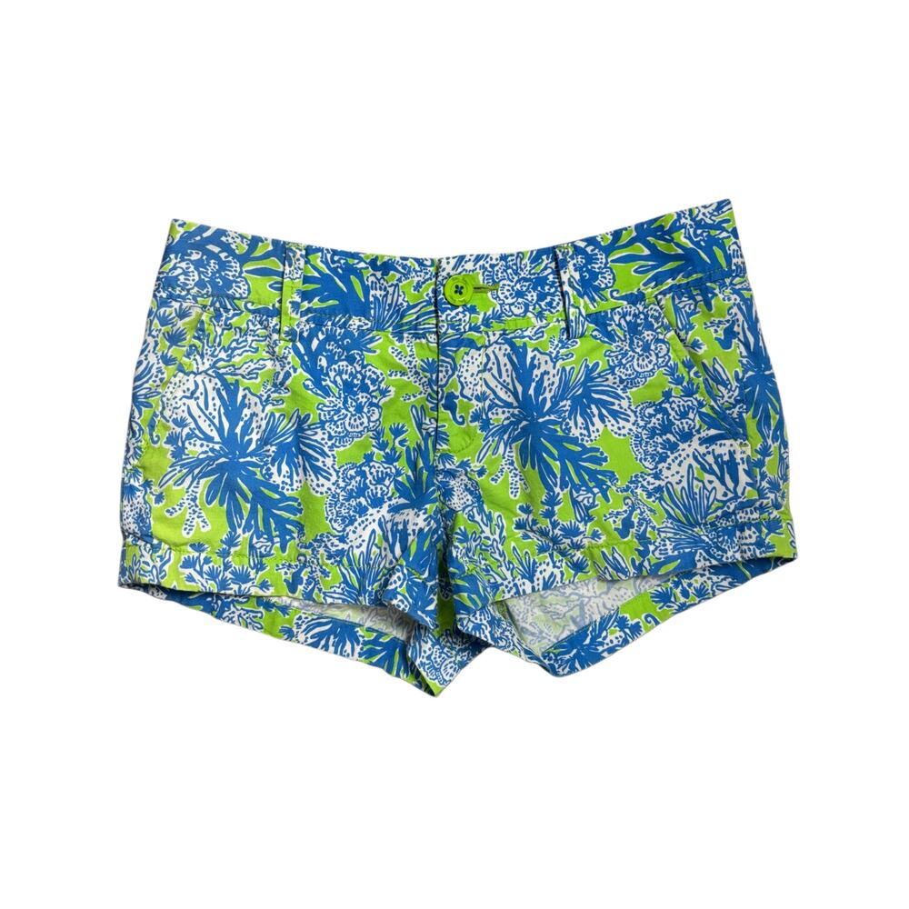 Lilly Pulitzer Walsh Shorts Biggest Fan Green Blue Seahorses Coral Size 2